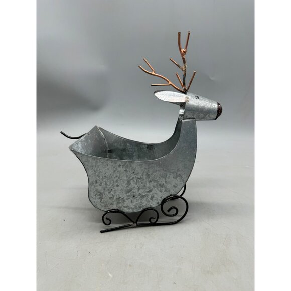 Christmas Galvanized Metal Reindeer Flowerpot Decor Copper Antlers Metal READ - Picture 5 of 6